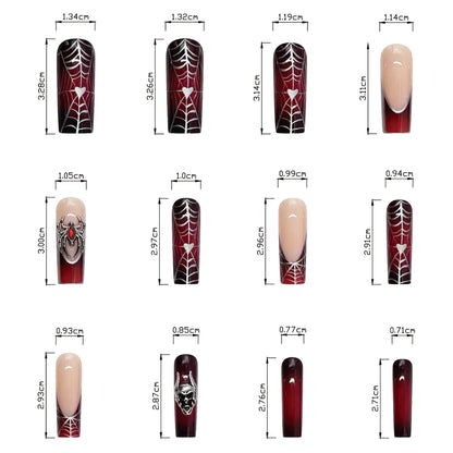 24pcs Halloween Press-On Nails – Gothic Punk 3D Spider Skull Design, Black Y2K Coffin French Fake Nails