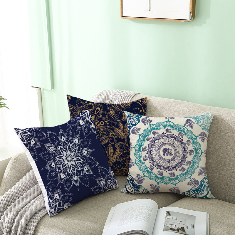 Mandala Print Peach Velvet Pillow Cover for Living Room