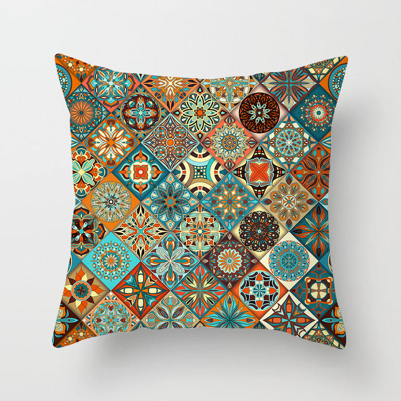 Mandala Print Peach Velvet Pillow Cover for Living Room