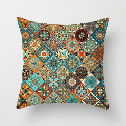 Mandala Print Peach Velvet Pillow Cover for Living Room