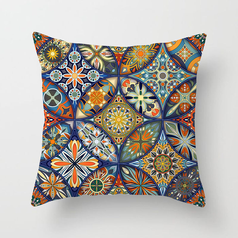 Mandala Print Peach Velvet Pillow Cover for Living Room