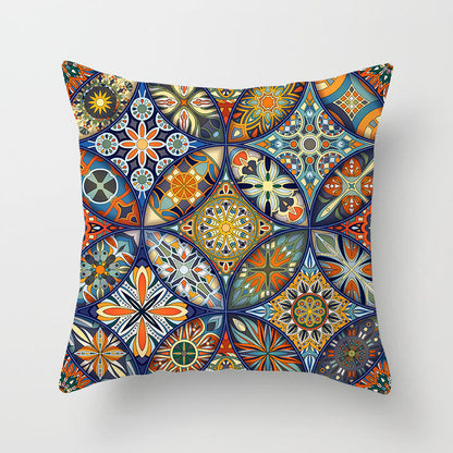 Mandala Print Peach Velvet Pillow Cover for Living Room