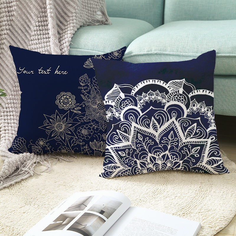 Mandala Print Peach Velvet Pillow Cover for Living Room
