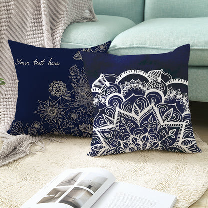 Mandala Print Peach Velvet Pillow Cover for Living Room