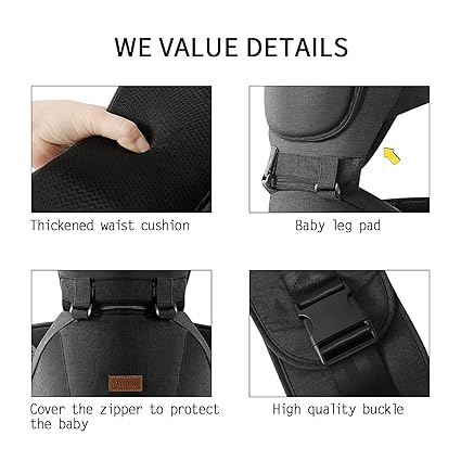 6-in-1 Baby Carrier with Hip Seat – Newborn to Toddler Adjustable Carrier (Grey) - Urbizia