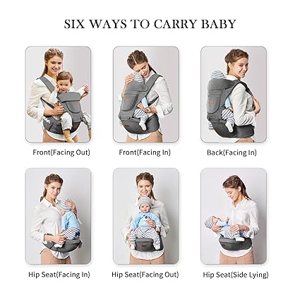 6-in-1 Baby Carrier with Hip Seat – Newborn to Toddler Adjustable Carrier (Grey) - Urbizia