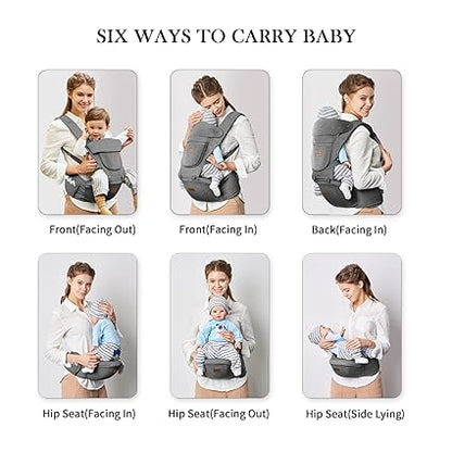 6-in-1 Baby Carrier with Hip Seat – Newborn to Toddler Adjustable Carrier (Grey) - Urbizia