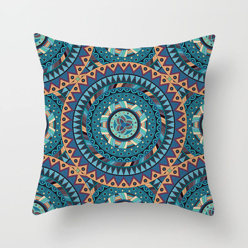 Mandala Print Peach Velvet Pillow Cover for Living Room