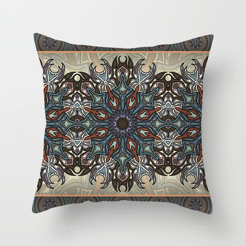 Mandala Print Peach Velvet Pillow Cover for Living Room