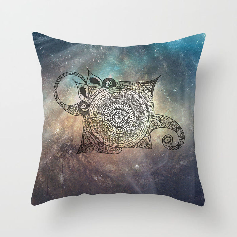Mandala Print Peach Velvet Pillow Cover for Living Room
