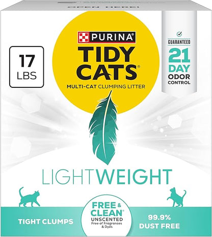 Purina Tidy Cats Lightweight Free & Clean Unscented Clumping Cat Litter – Multi-Cat, 99.9% Dust-Free, 17 lb Box - Urbizia