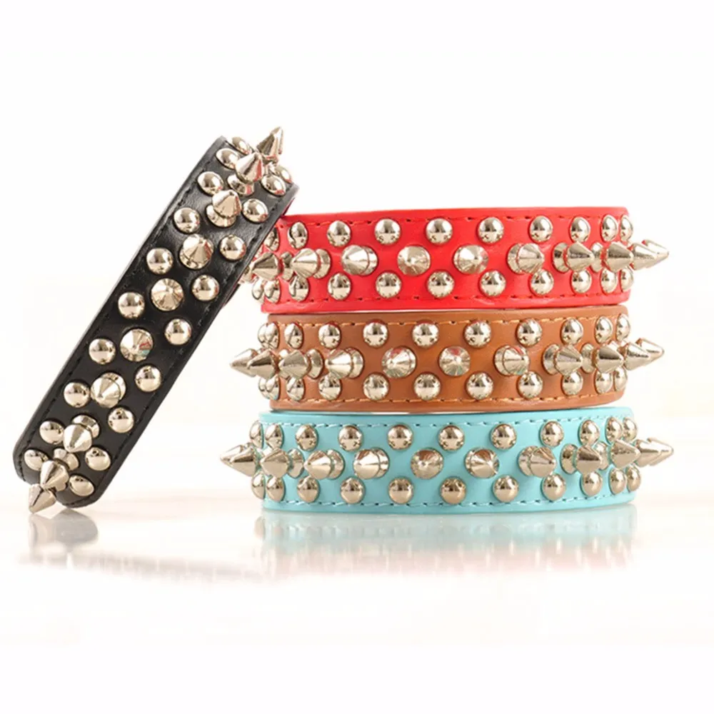 Spiked Studded Leather Dog Collar Rivets Pet Small Large Cat Pit Bull Adjustable