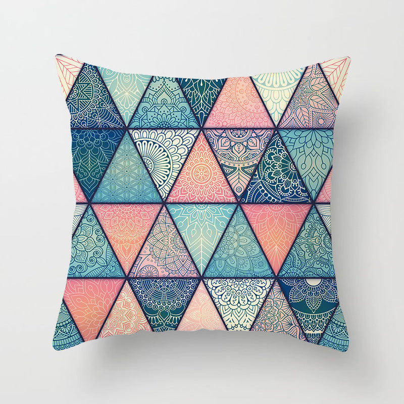 Mandala Print Peach Velvet Pillow Cover for Living Room