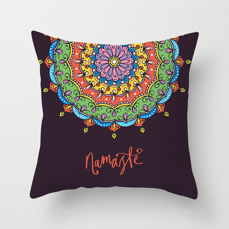 Mandala Print Peach Velvet Pillow Cover for Living Room
