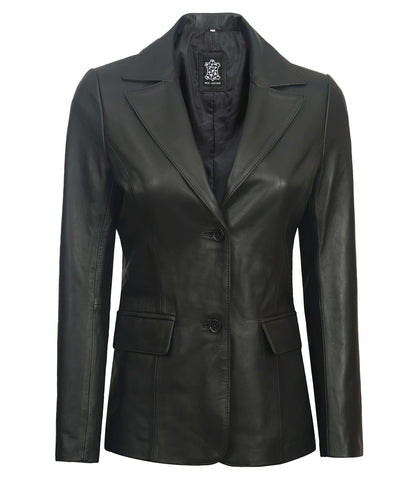 fjackets Leather Black Suit Jacket Woman - Real Lambskin Leather Blazers & Leather Coats For Womens - Vicnza | [1308967] 3XL