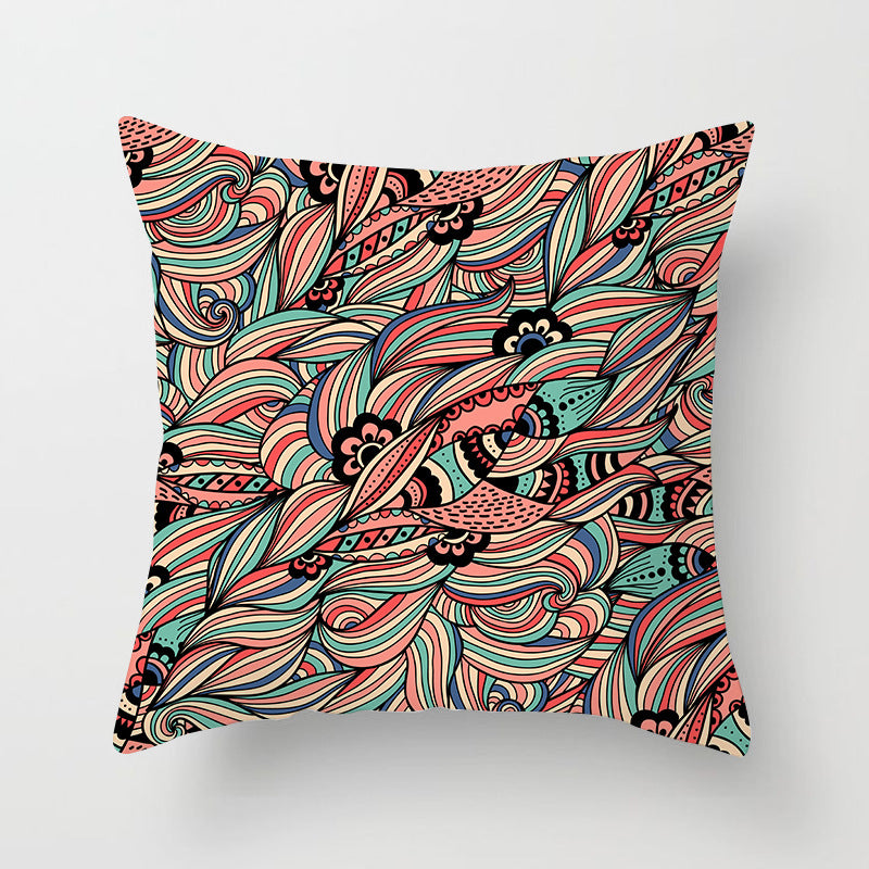 Mandala Print Peach Velvet Pillow Cover for Living Room
