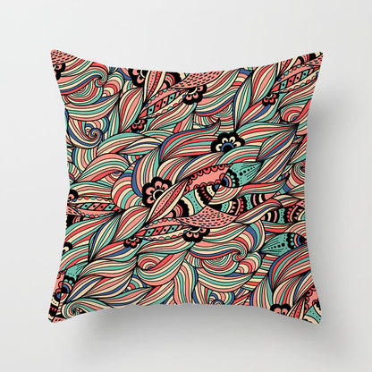 Mandala Print Peach Velvet Pillow Cover for Living Room