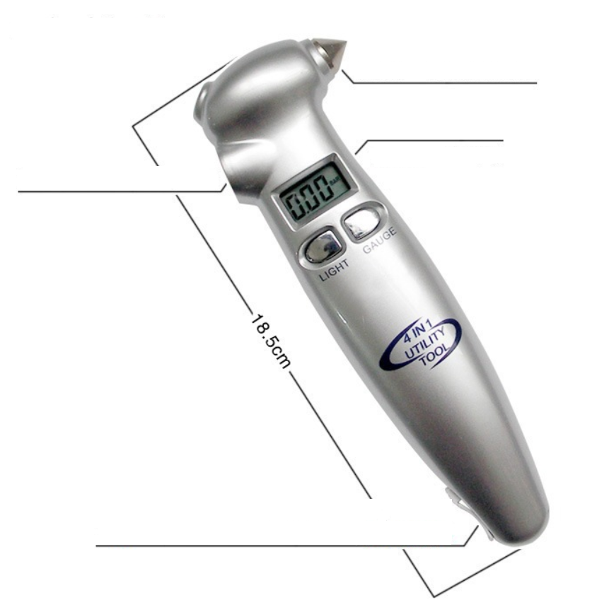 Silver 4-in-1 Tire Pressure Gauge with Flashlight
