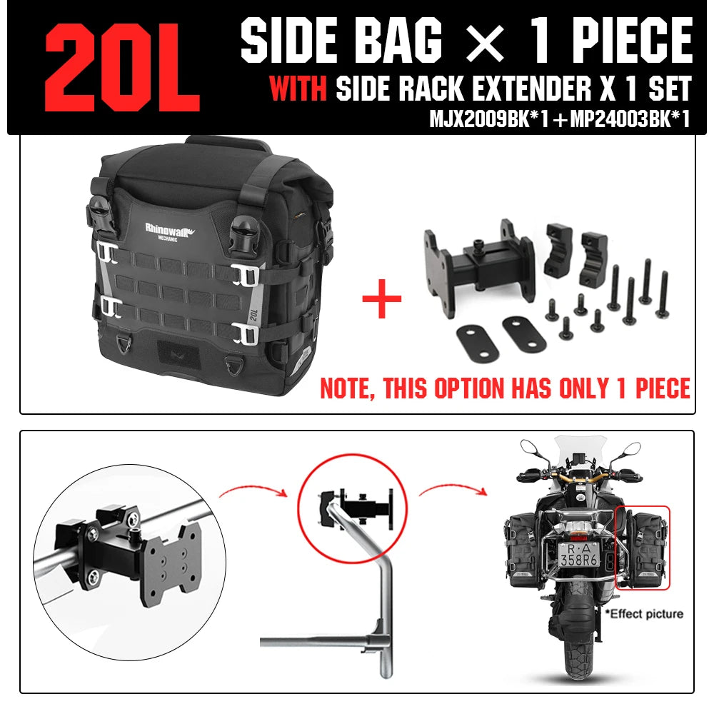 Rhinowalk Motorcycle Side Bag Mechanic Quick Release Waterproof 35L Big Capacity Anti-Theft With Lock Hole Molle Saddlebag
