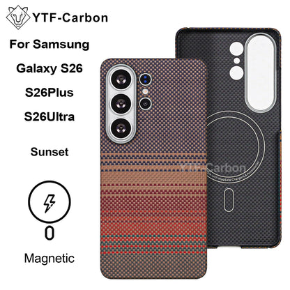 YTF For Samsung Galaxy S26 Ultra Aramid Fiber phone case for magnetic S26 plus Thin Luxury S26 cover protective Kevlar case