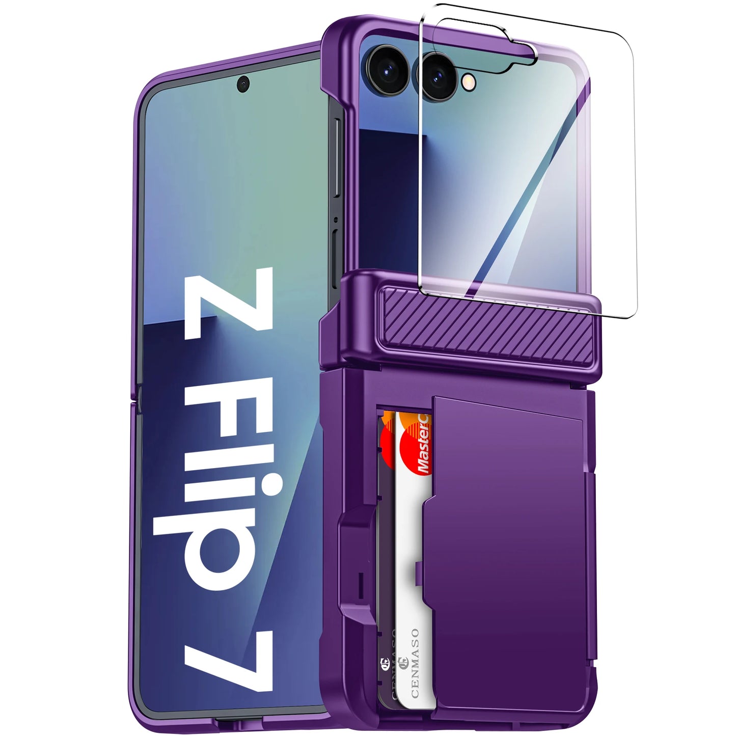 For Galaxy Z Flip 7 With Card Holder,RFID,HD Protector,Rugged Anti-Scratch Full Shockproof Phone Case For Halloween Gifts-Blue