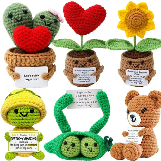 Positive Energy Crochet Doll Pocket Hug Handmade Knitted Plush Potato Plant Avocado Bee Turtle Duck Funny Emotional Support Gift - Urbizia