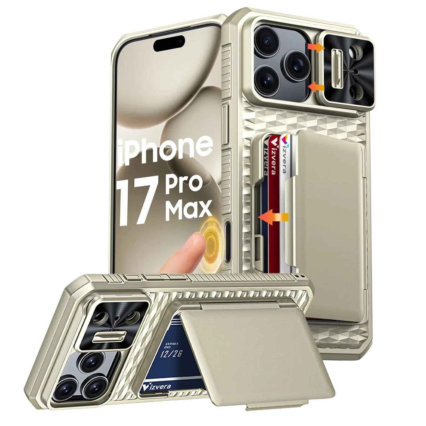 （Defective products, can be reordered）With Card Holder Sliding Camera Cover For 17 Pro Max Phone Case,PC+TPU Wallet Case