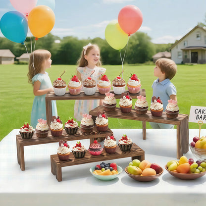 2 Set Wooden Tiered Risers Display Stands for Vendor Events,Stackable Wood Cupcake Display Stand,Farmhouse Decor Wood Dessert Table Display Set,Vendor Booth Display Items,Food Display Risers for Party