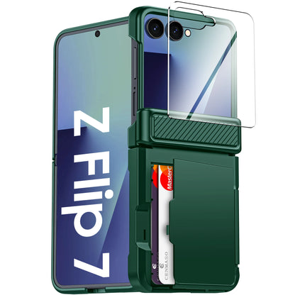 For Galaxy Z Flip 7 With Card Holder,RFID,HD Protector,Rugged Anti-Scratch Full Shockproof Phone Case For Halloween Gifts-Blue