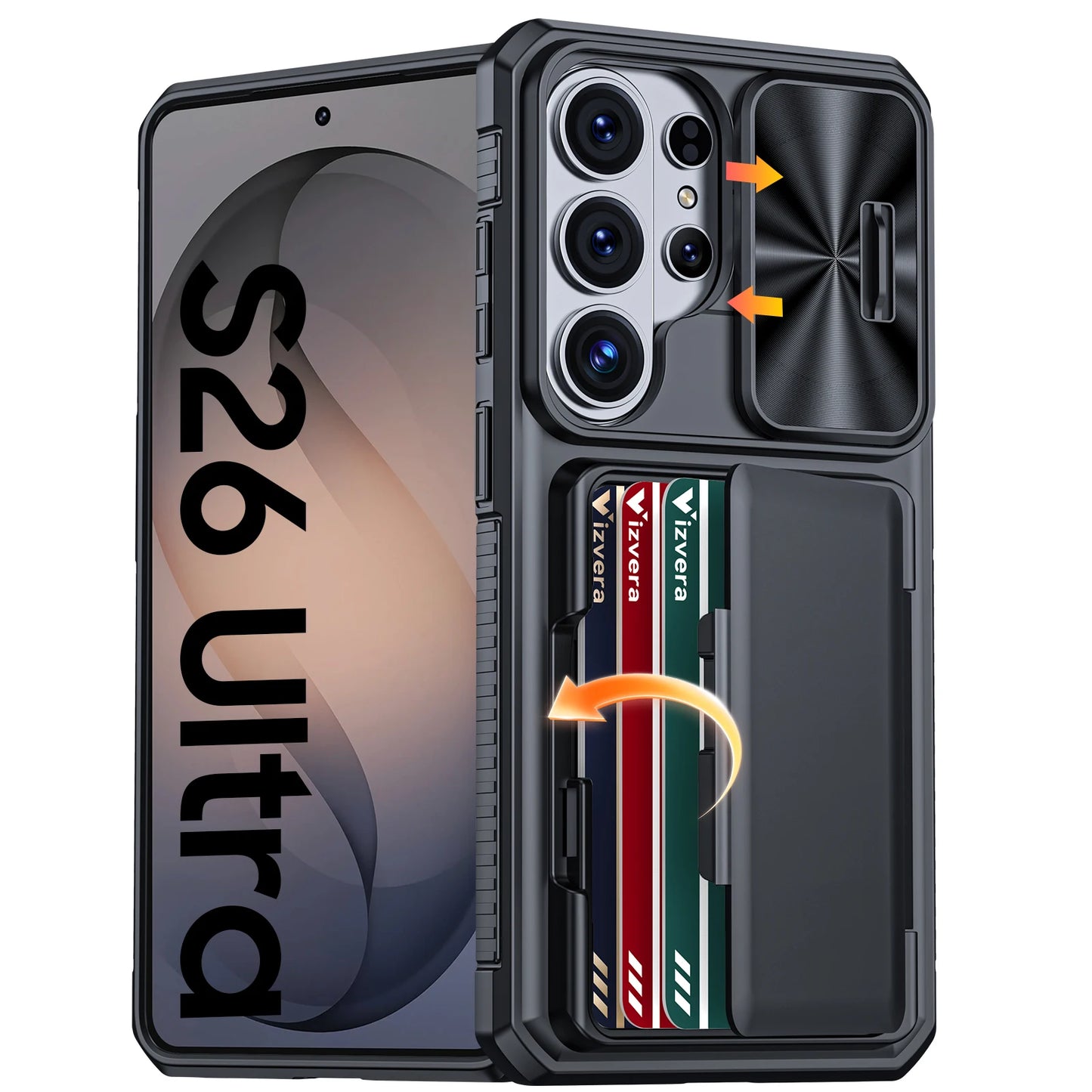 for Galaxy S26 Ultra Case Wallet RFID,Cards Holder,Camera Cove,Full Body Rugged Shockproof Silicone Protective Phone Case-orange