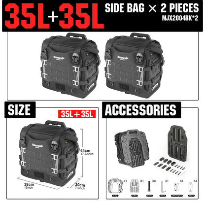 Rhinowalk Motorcycle Side Bag Mechanic Quick Release Waterproof 35L Big Capacity Anti-Theft With Lock Hole Molle Saddlebag