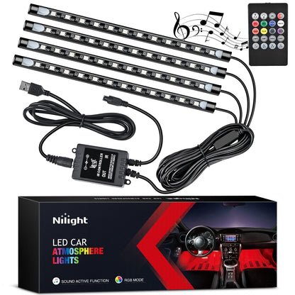 4PCS USB Interior Lights Multicolor Music Car Strip Light Under Dash Lighting Kit with Sound Active & Wireless Remote Control