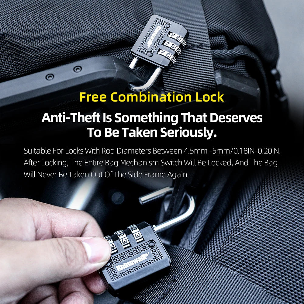 Rhinowalk Motorcycle Side Bag Mechanic Quick Release Waterproof 35L Big Capacity Anti-Theft With Lock Hole Molle Saddlebag