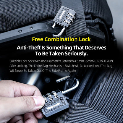 Rhinowalk Motorcycle Side Bag Mechanic Quick Release Waterproof 35L Big Capacity Anti-Theft With Lock Hole Molle Saddlebag