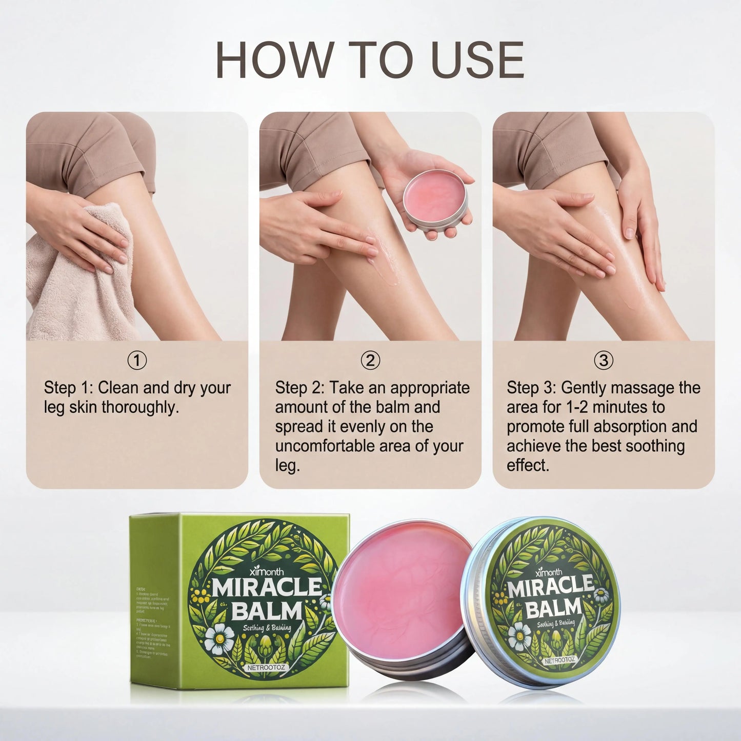 Ximonth Leg Care Balm Relieve Edema Leg Improve Blood Circulation Soothe Moisturize Nourishing Rough Skin Muscle Relief Massage Daub Cream