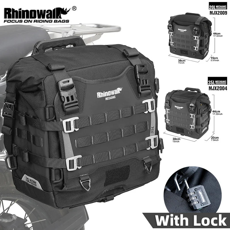 Rhinowalk Motorcycle Side Bag Mechanic Quick Release Waterproof 35L Big Capacity Anti-Theft With Lock Hole Molle Saddlebag