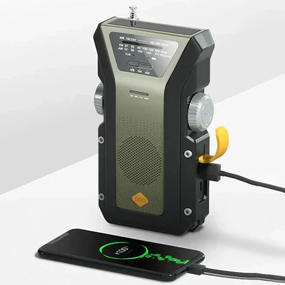 Weather Radio Emergency Multifunctional Radio FM AM WB Hand Crank Solar USB Charging 2000mAh Power Bank LED Flashlight Torch - Urbizia