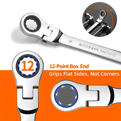 72-Tooth 8-19mm Ratchet Wrench Set Metric, Multi-Function for Garage Home DIY Repair Maintenance Ideal Party Gift