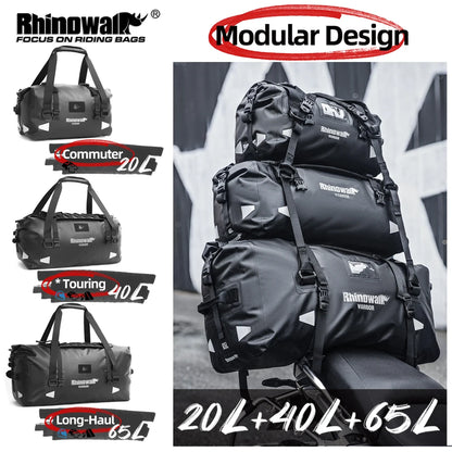 Rhinowalk Motorcycle Saddle Bag Waterproof 20L/40L/65L Universal Pannier Side Bag Top Travel Luggage Box Free Combination