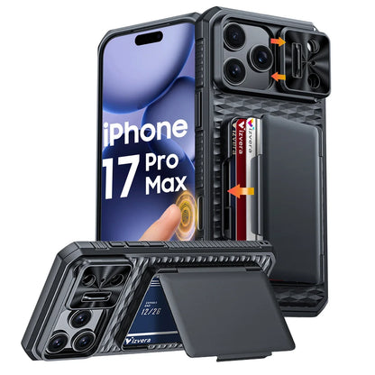 （Defective products, can be reordered）With Card Holder Sliding Camera Cover For 17 Pro Max Phone Case,PC+TPU Wallet Case