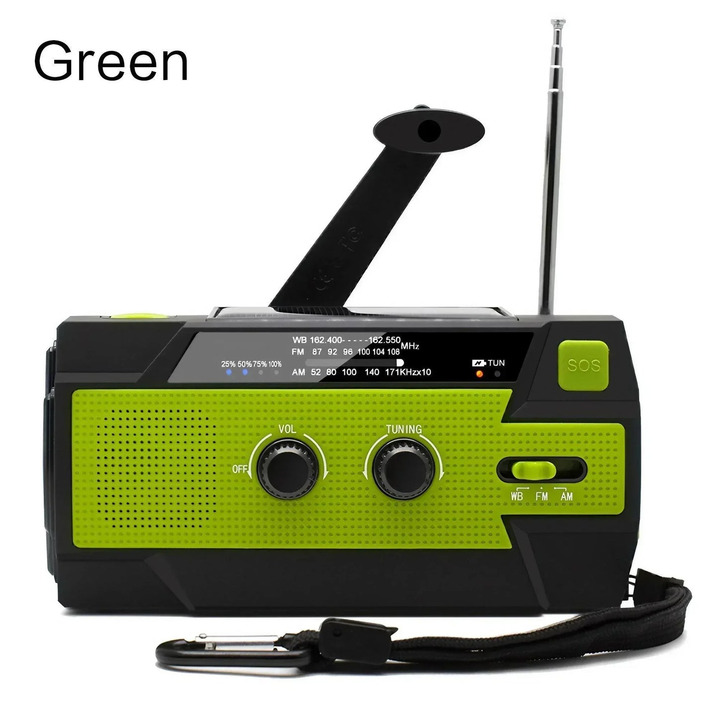 Weather Radio Emergency Multifunctional Radio FM AM WB Hand Crank Solar USB Charging 2000mAh Power Bank LED Flashlight Torch - Urbizia