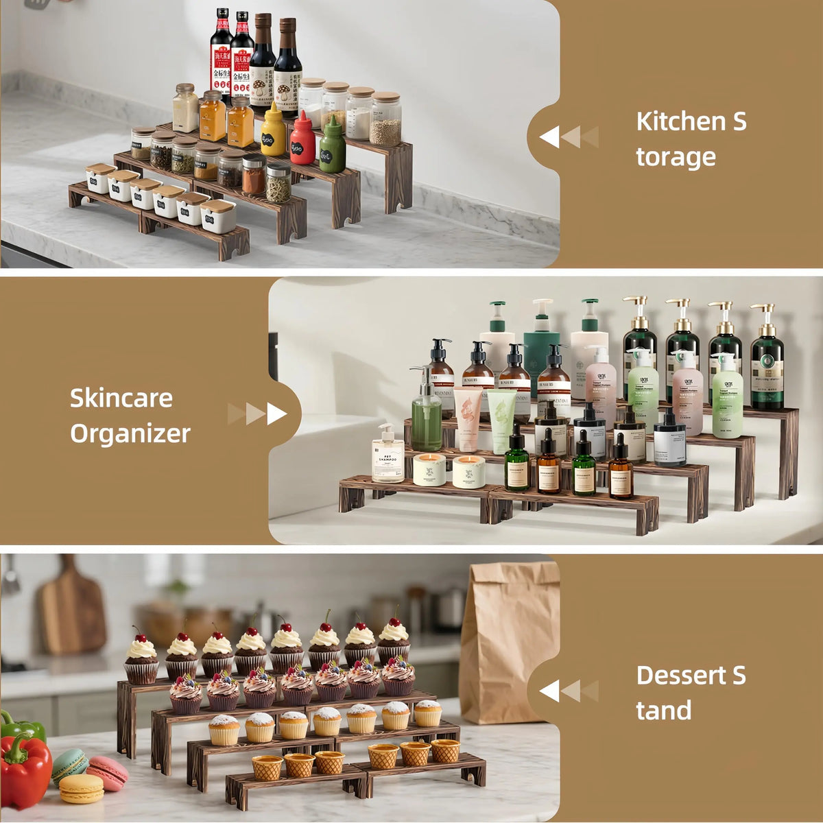 2 Set Wooden Tiered Risers Display Stands for Vendor Events,Stackable Wood Cupcake Display Stand,Farmhouse Decor Wood Dessert Table Display Set,Vendor Booth Display Items,Food Display Risers for Party