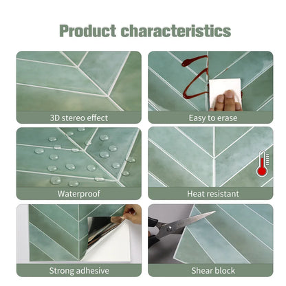 10pcs V-shape Peel and Stick Wall Tile Sticker 3D Waterproof Vinyl Wallpaper for Kitchen Living Room RV Interior Wall Decoration - Urbizia