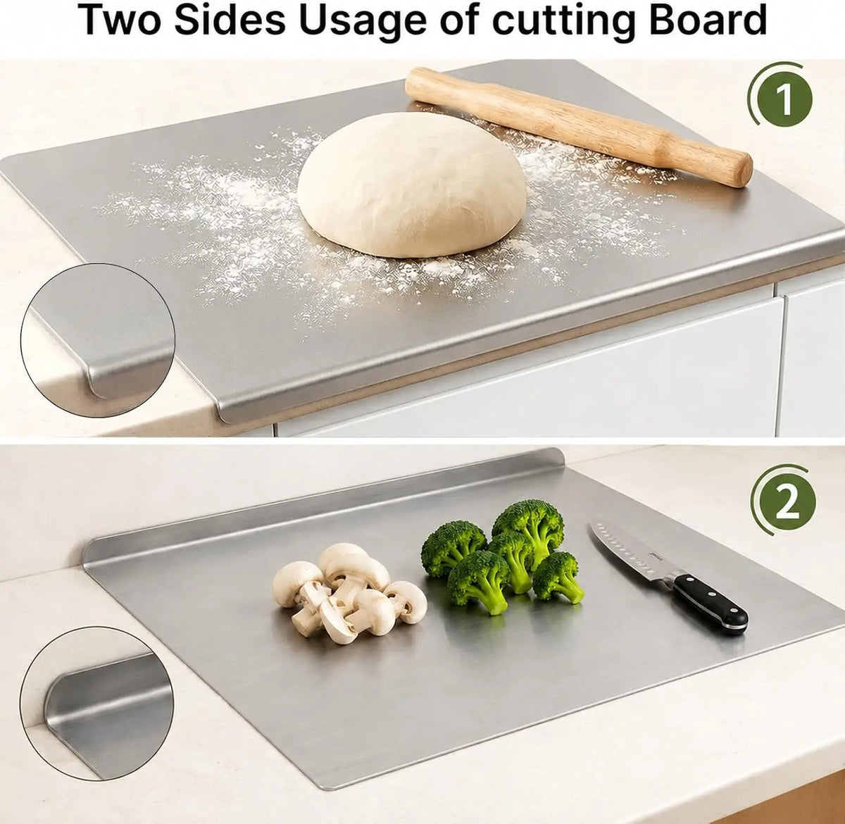 L-shaped Chopping Board Stainless Steel Large Size Doublesided Chopping Board Kitchen Tool Home Fruit Cutting And Kneading Panel