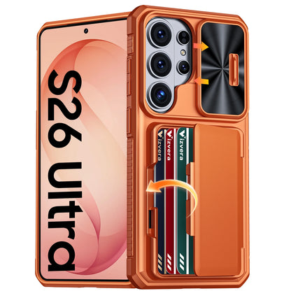for Galaxy S26 Ultra Case Wallet RFID,Cards Holder,Camera Cove,Full Body Rugged Shockproof Silicone Protective Phone Case-orange