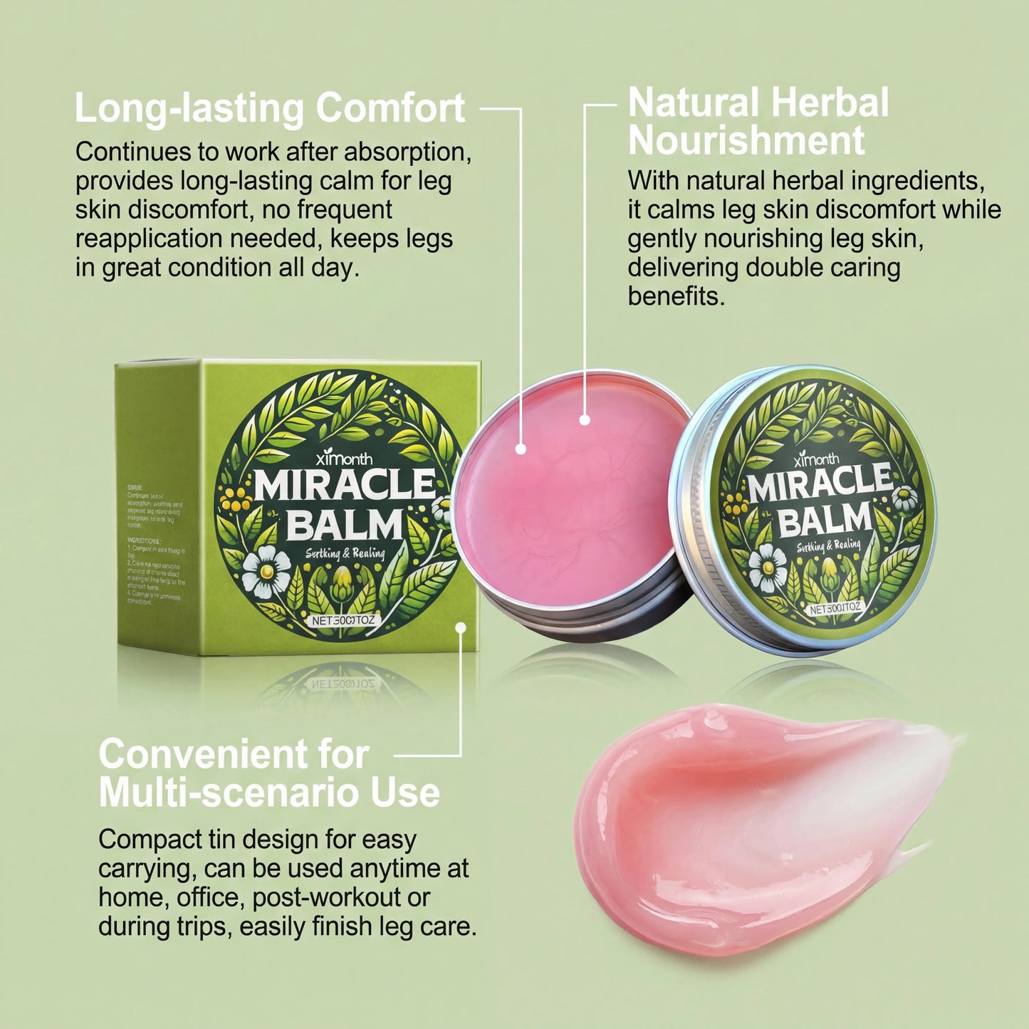 Ximonth Leg Care Balm Relieve Edema Leg Improve Blood Circulation Soothe Moisturize Nourishing Rough Skin Muscle Relief Massage Daub Cream
