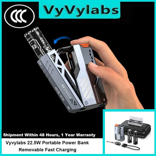 VYVYLABS 30000mAh Detachable CCC Power Bank Fast Charger 22.5W Wireless Portable Charger 21700 PowerBank For iP 17 Spare Battery