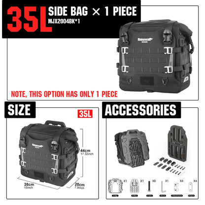 Rhinowalk Motorcycle Side Bag Mechanic Quick Release Waterproof 35L Big Capacity Anti-Theft With Lock Hole Molle Saddlebag