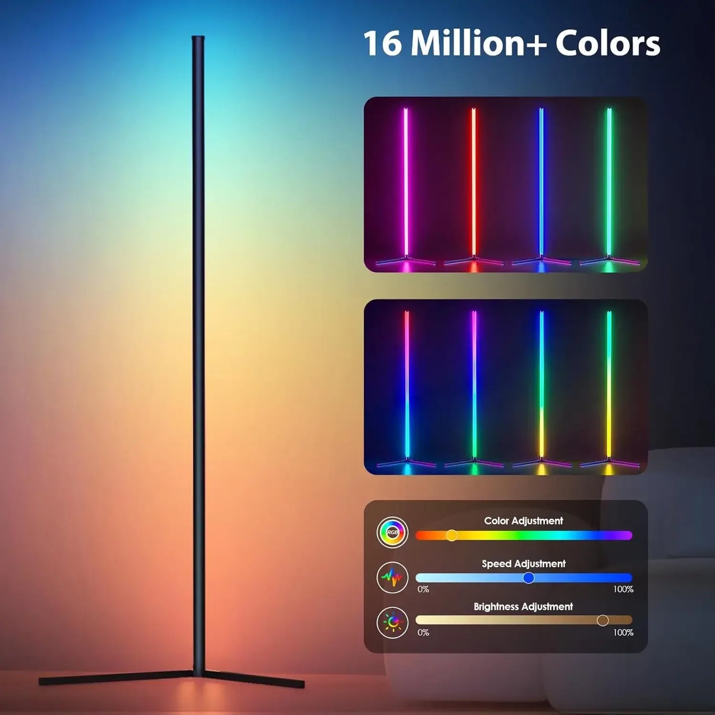 RGB Dream Color Floor Lamp with Music Sync Modern 16 Million Color Changing Standing Mood Light For Bedroom Living Room - Urbizia