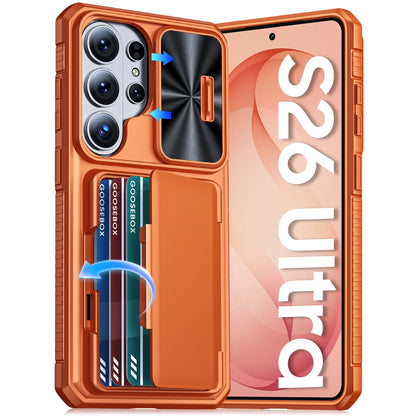for Galaxy S26 Ultra Case Wallet RFID,Cards Holder,Camera Cove,Full Body Rugged Shockproof Silicone Protective Phone Case-orange